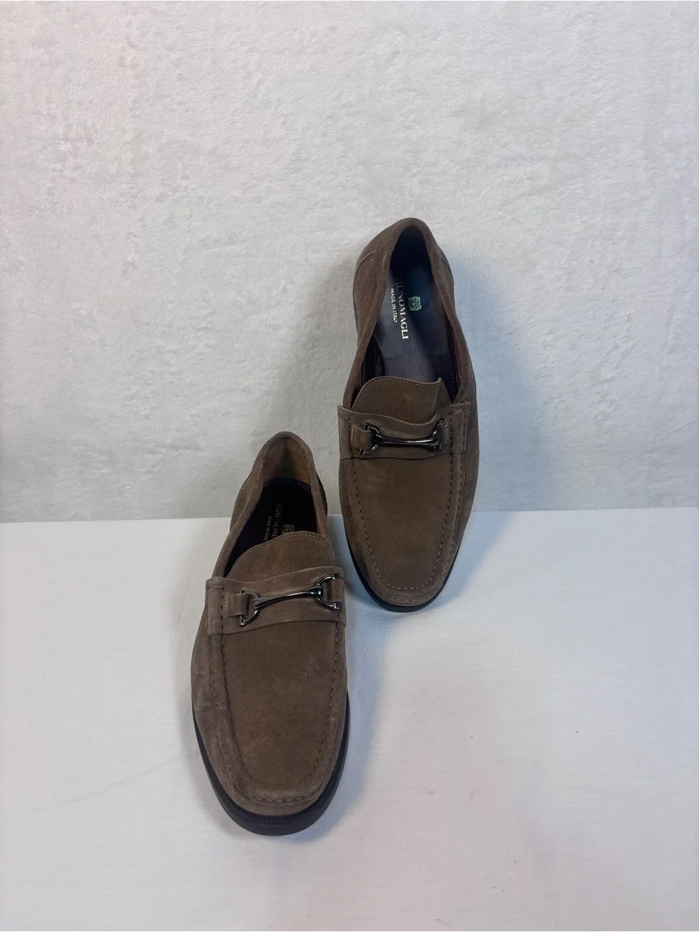 Bruno Magli Rocky Taupe Suede Horsebit Loafers Men Size 11 M Italy Slip On Shoe